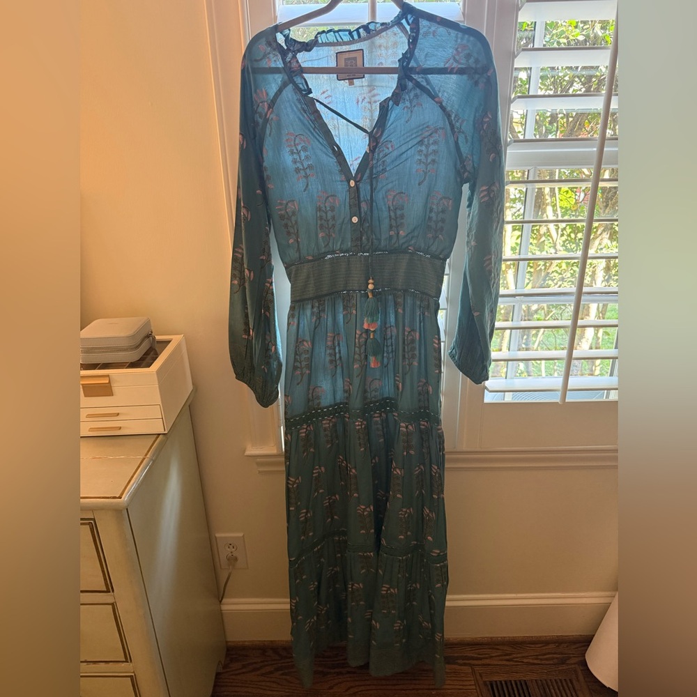 Bell Collections Women's Teal Floral Maxi Dress - Elegant Long Sleeve